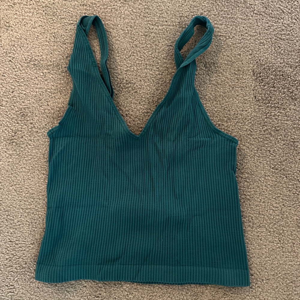 Green Ribbed Crop Tank Top